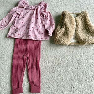 Bundle Trio Set Joe Fresh Pink Baby Two-Piece Set & H&M sherpa vest